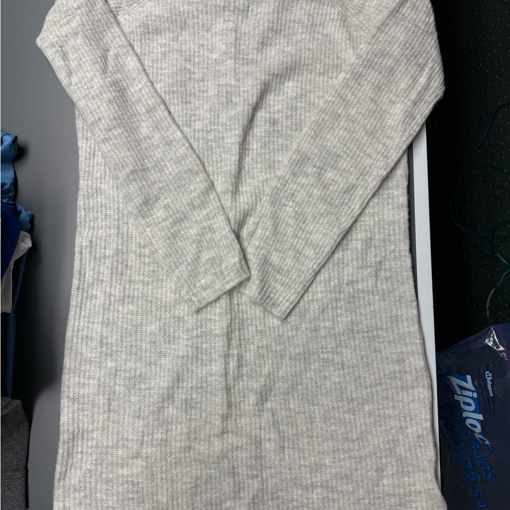 Hem & Thread Light Gray Knit Sweater Mini Dress